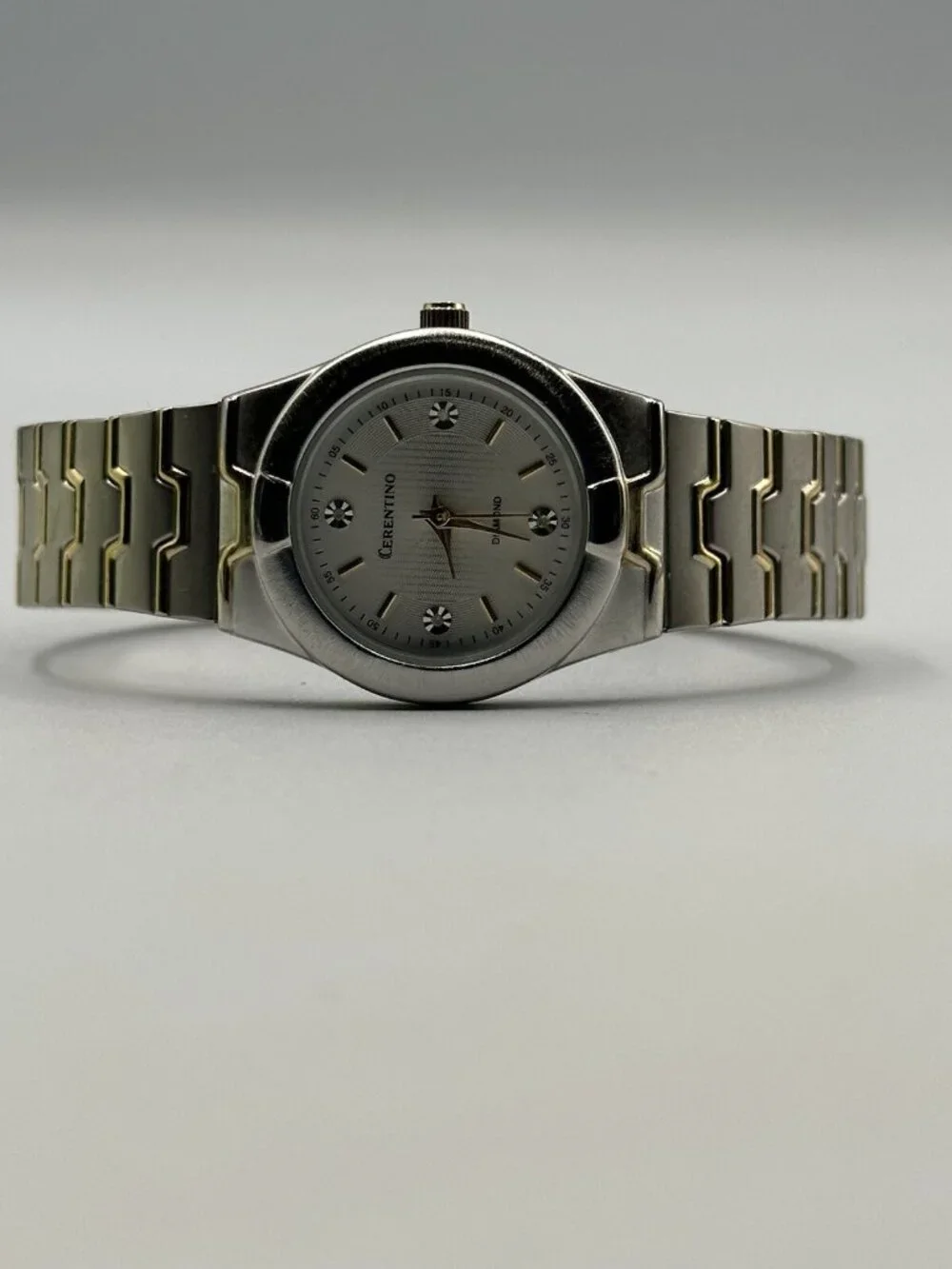3/$30 Cerentino Mens Watch Silver Gold Two Tone Diamond Accent Stretch